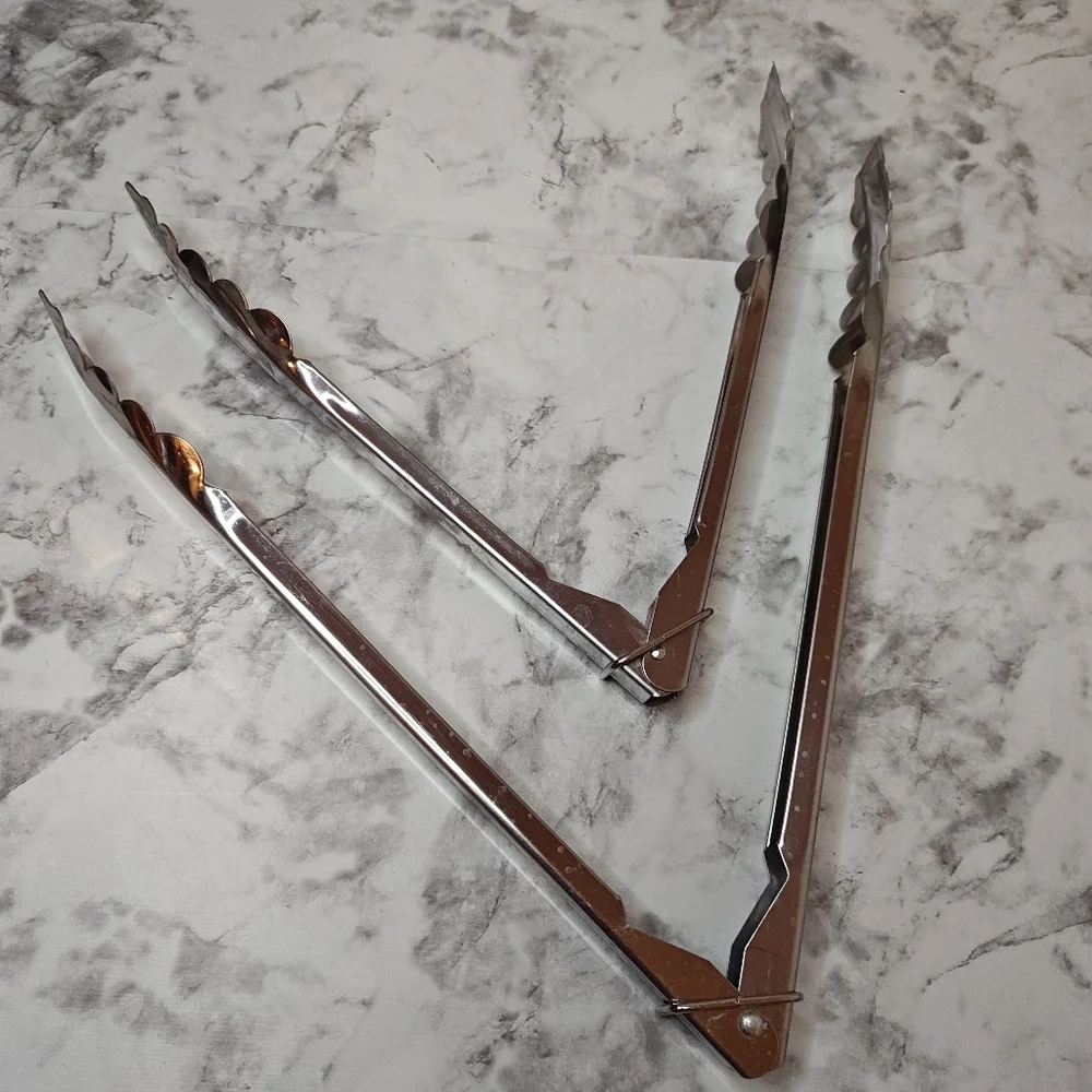 Set of 2 Stainless Steel Kitchen Tongs Grill Chefstyle
